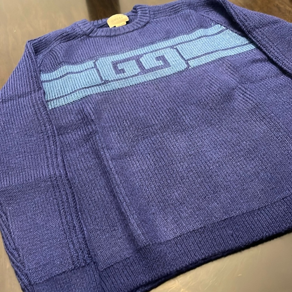 Gucci Blue Wool GG Sweater, Blue, XS - Picture 4 of 8